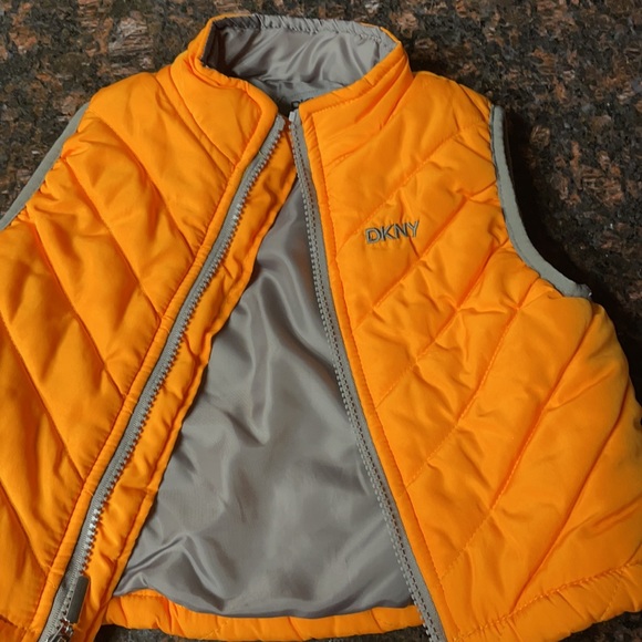 DKNY Orange & Gray Puffer Vest - Sz 12 months - Picture 2 of 5